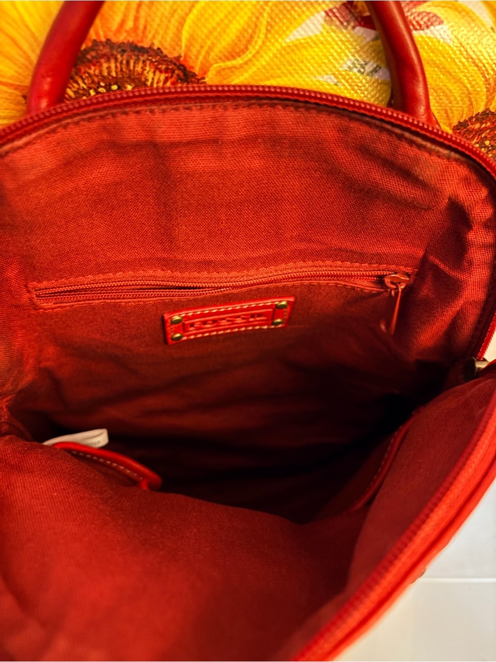 Fossil Red Leather Mini Backpack with Signature Key Charm - Picture 3 of 6